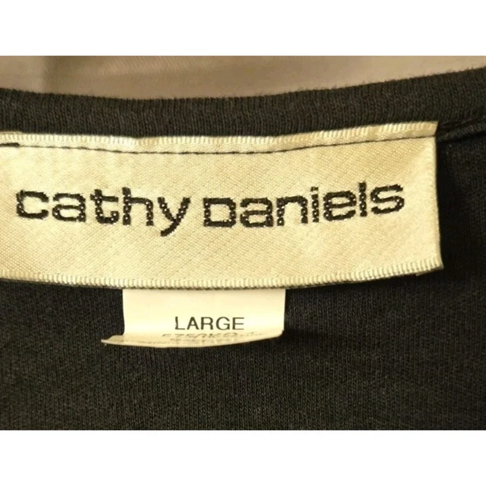 Cathy Daniels Womens Black Full Zip‎ Floral Velvet Long Sleeve Jacket Sz Large